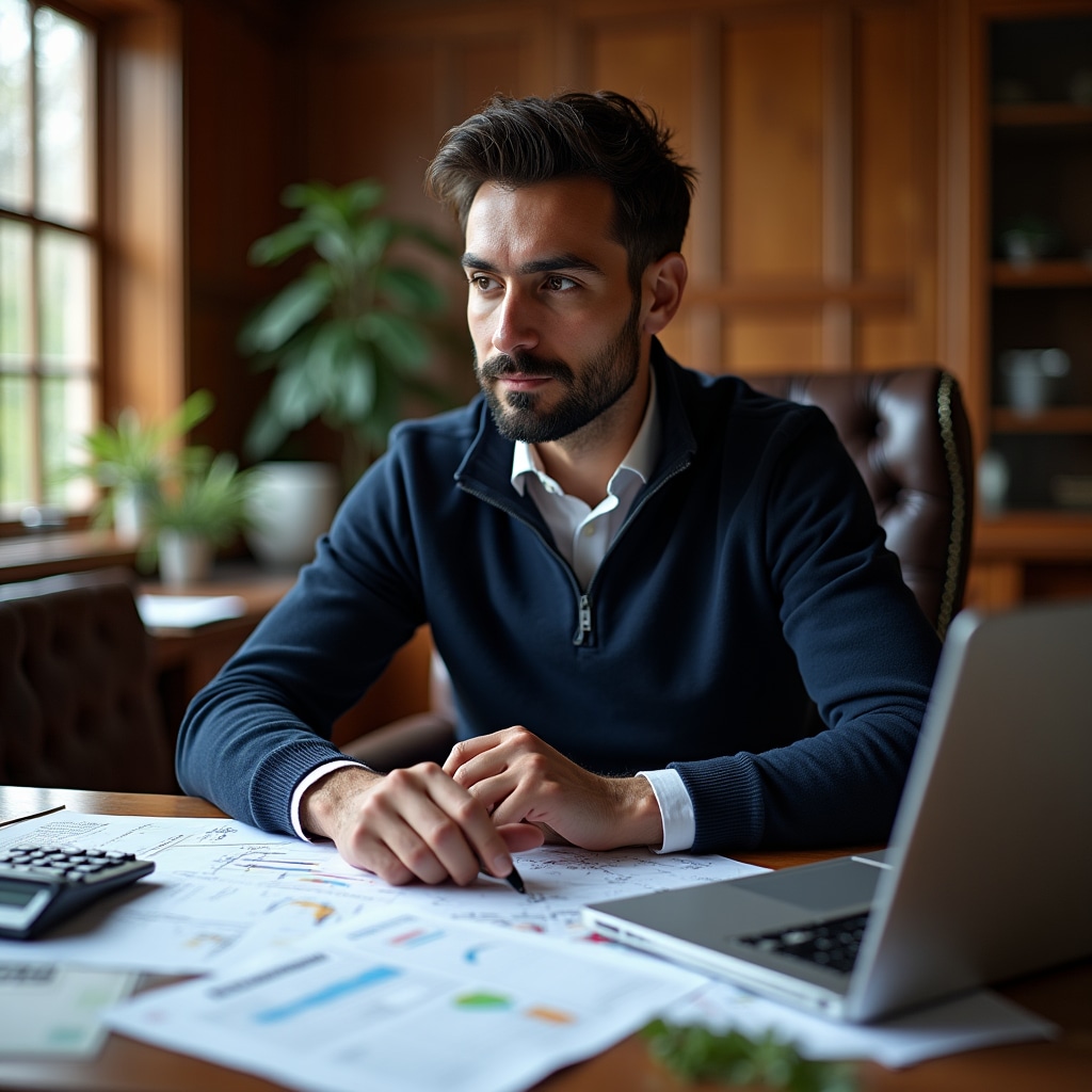 Garden business owner planning and strategizing