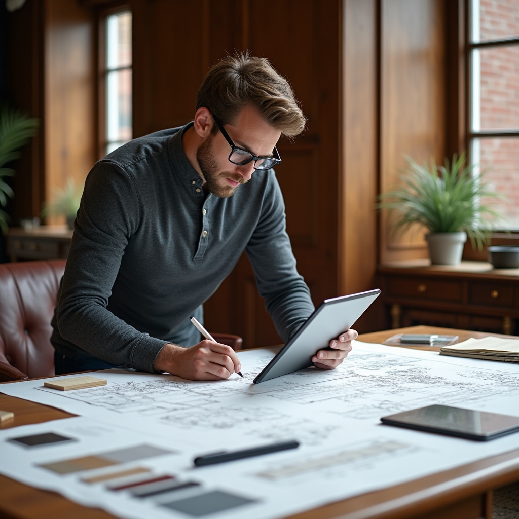 Landscape designer creating garden plans